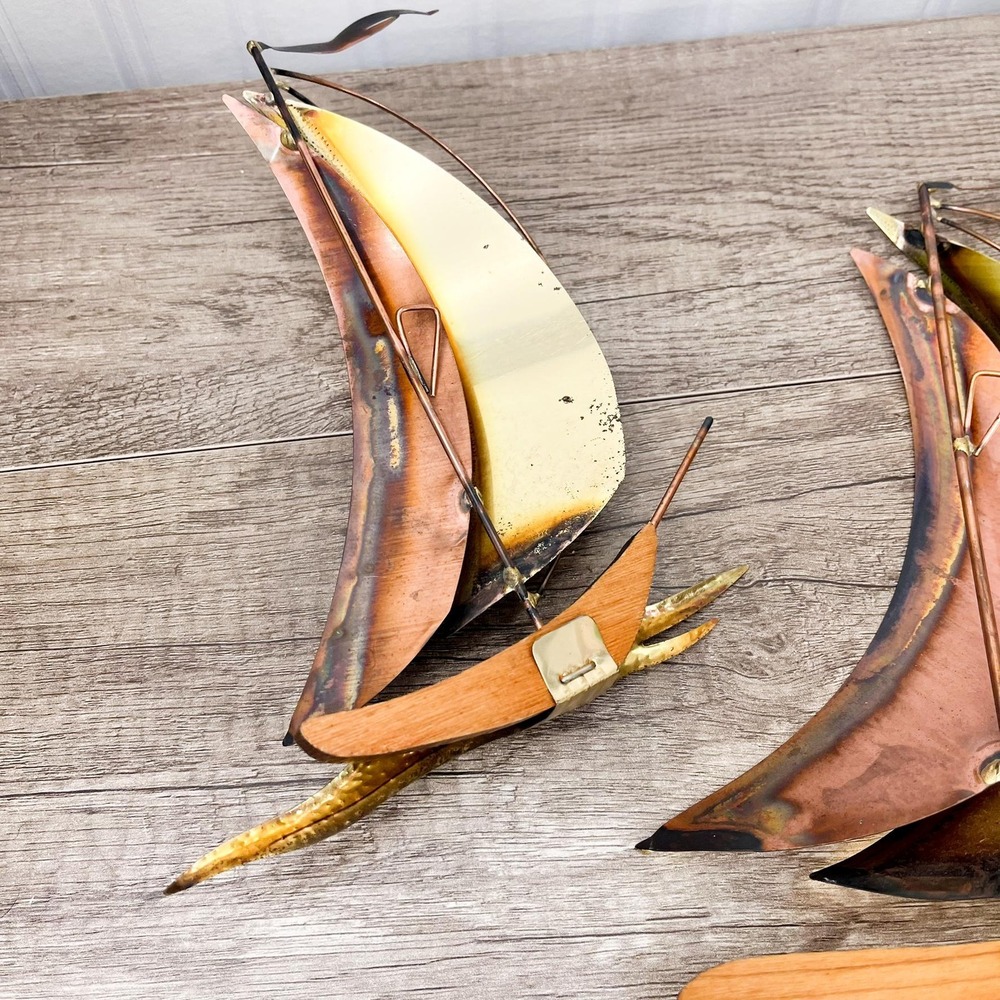 MCM Brass Sailboat Set of 2 - Vintage Sail boat Decor - Picture 11 of 11